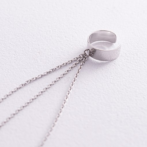 Серьга - каффа "Тринити" в белом золоте с цепочками (фианит) с08020 7