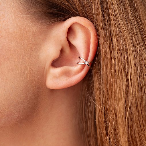 Серьга - каффа с фианитом (белое золото) с08555 4