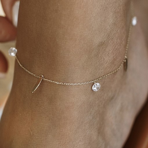 Золотой браслет "Перышки" на ногу (фианиты) б04795 3