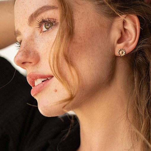 Серьги - пусеты "Подсолнухи" в красном золоте с08274 4