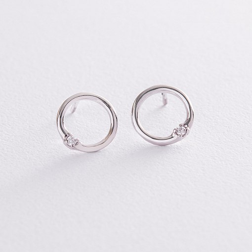 Серьги - пусеты "Удача" в белом золоте (фианиты) с06915