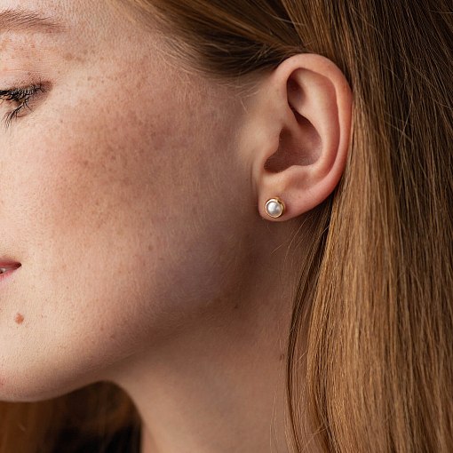 Серьги - пусеты с жемчугом (желтое золото) с08505 2