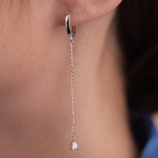 Серьги - кольца "Капельки"  с фианитами (белое золото) с08350 4