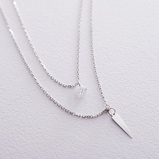 Двойное колье с фианитом в белом золоте кол01523 4