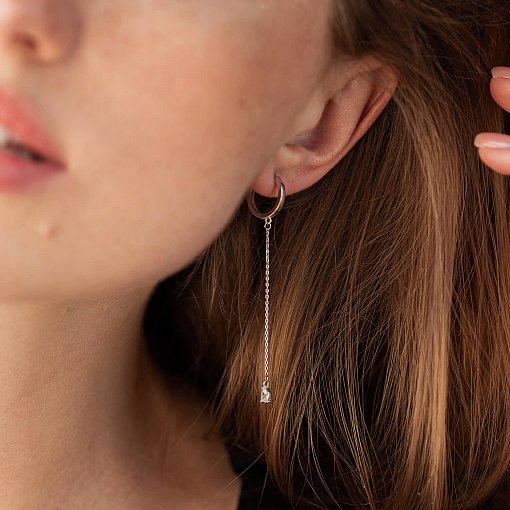 Серьги - кольца "Капельки"  с фианитами (белое золото) с08350 8