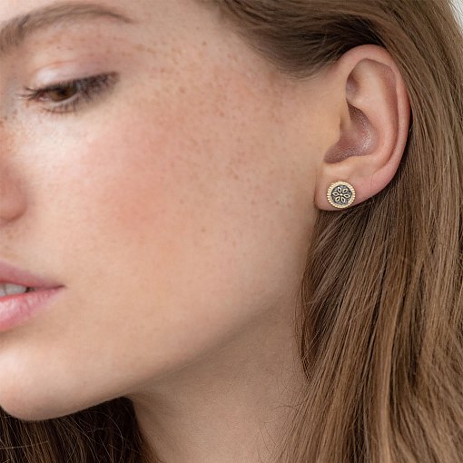 Серьги - пусеты "Цветочки" в желтом золоте с06941 2