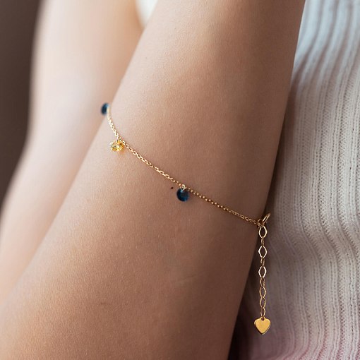 Золотой браслет "Украинка" (синие и желтые фианиты) б05116 7