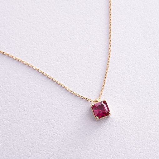 Золотое колье "Альма" (розовый фианит) кол02367 10