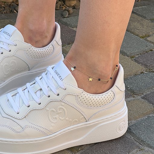 Золотой браслет "Звездочки" на ногу (фианиты) б04886 7