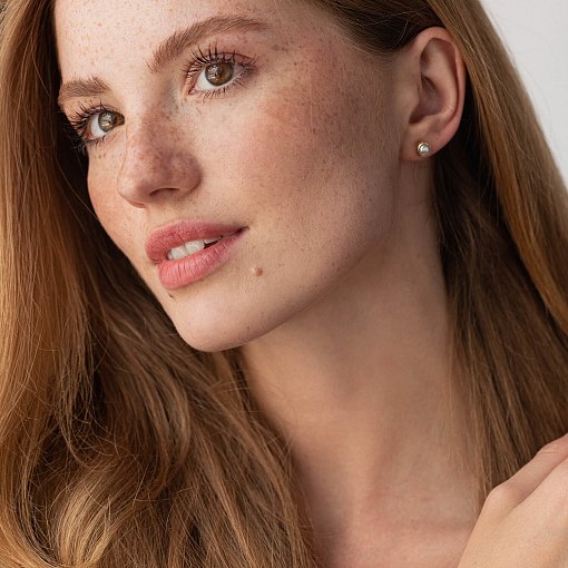 Серьги - пусеты с жемчугом (желтое золото) с08505 5