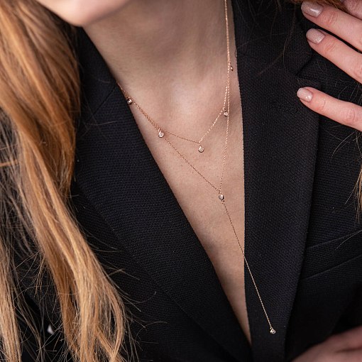 Подвійне золоте кольє - краватка з фіанітами кол02098 5