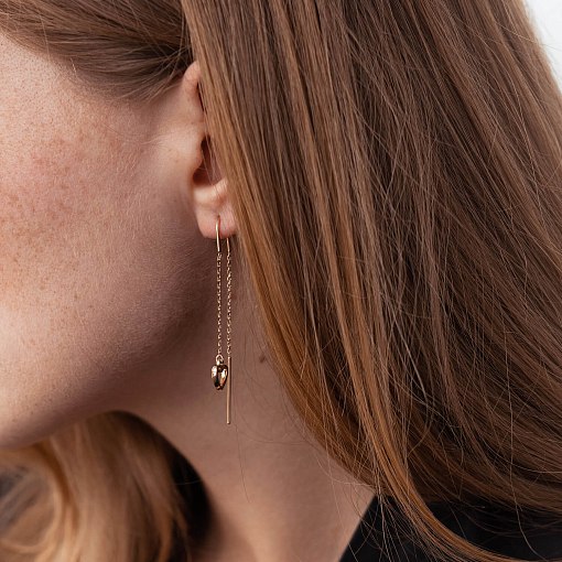 Серьги - протяжки "Сердечки" в красном золоте с07957 2