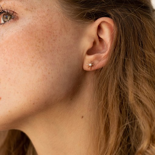 Золотые серьги - пусеты "Звезды метеориты" с фианитами с07854 2