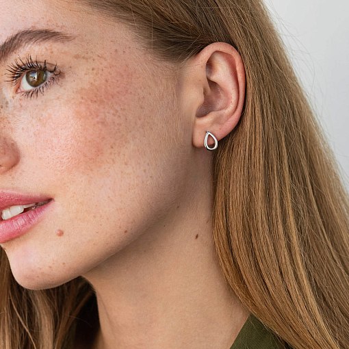 Серьги - пусеты "Маленькие капельки" в белом золоте с06414 3