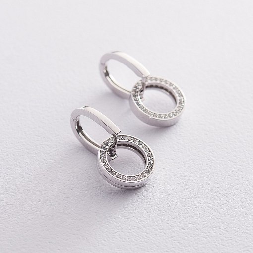Серьги с кольцами в белом золоте (фианиты) с06519 2