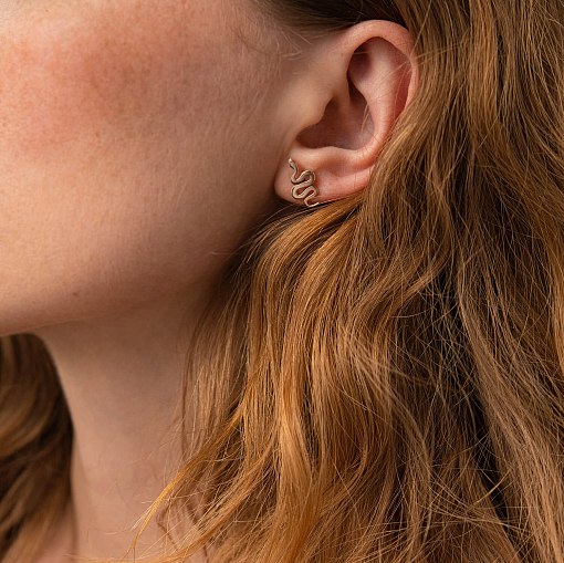 Серьги - пусеты "Змеи" в красном золоте с07925 2