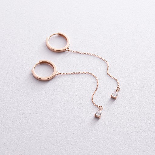 Серьги - кольца "Капельки" с фианитами (красное золото) с08351 6