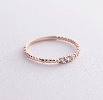 Шариковое кольцо "Мелоди" с фианитами (красное золото) к07418 №11