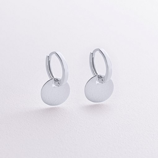 Серьги - кольца "Монетки" в белом золоте с09042