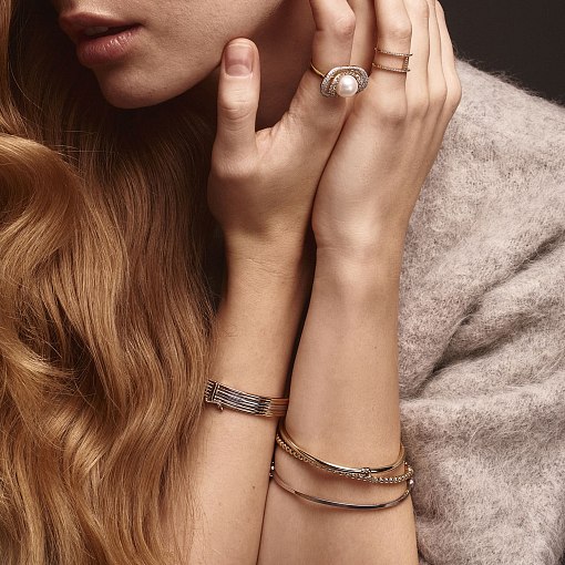 Жесткий золотой браслет "Шарики" б02773 10