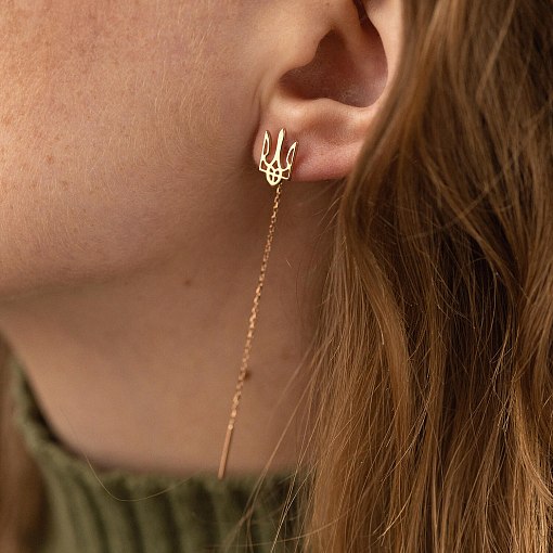 Серьги - протяжки "Герб Украины - Тризуб" (красное золото) с08093 3