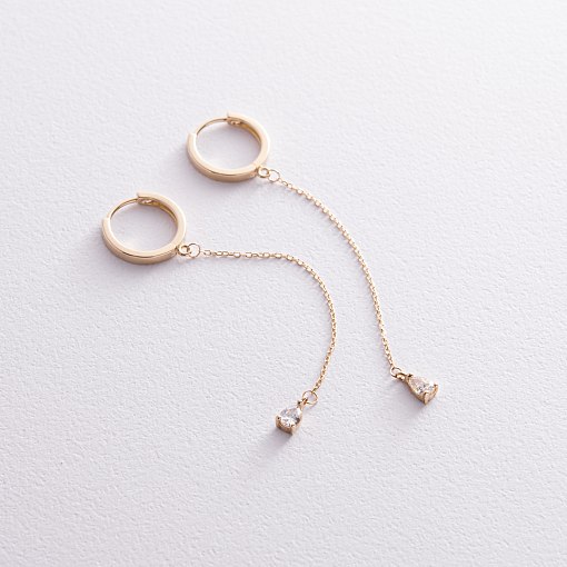 Серьги - кольца "Капельки"  с фианитами (желтое золото) с08352 9