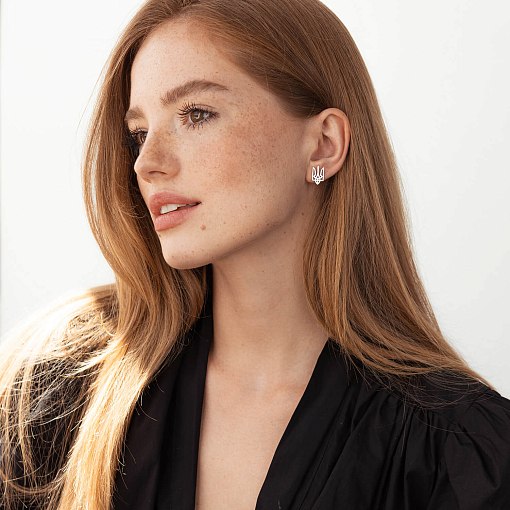 Асимметричные серьги "Герб Украины - Тризуб" (белое золото) с08028 2