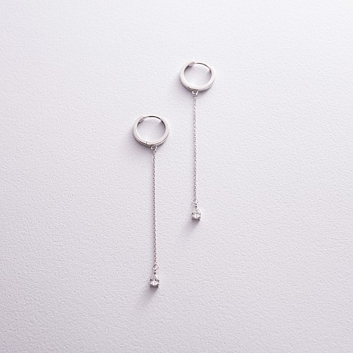 Серьги - кольца "Капельки"  с фианитами (белое золото) с08350