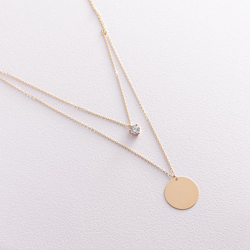 Колье с фианитом в желтом золоте (возможна гравировка) кол01785 2