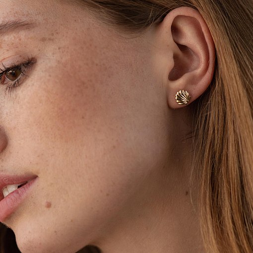 Серьги - пусеты "Ракушки" в желтом золоте с08464 3