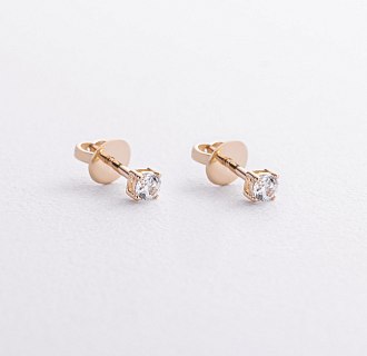 Сережки - пусети з фіанітами (жовте золото) с09641 №2