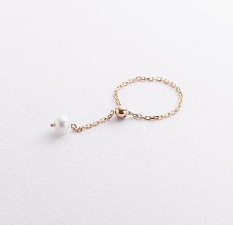 Кольцо "Жемчужина на цепочке" в желтом золоте к08346 №3