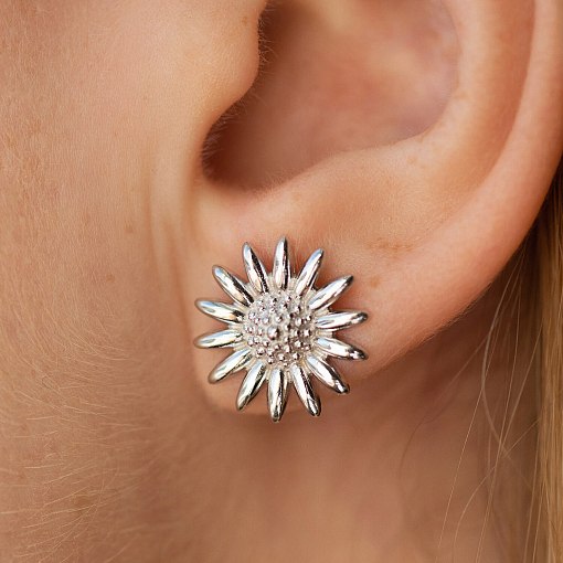 Серьги - пусеты "Подсолнухи" в белом золоте с08672 4