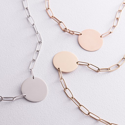 Колье с монеткой для гравировки (белое золото) кол02391 8