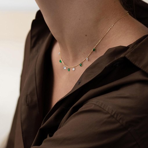 Колье в желтом золоте (зеленые и белые фианиты) кол02308 3