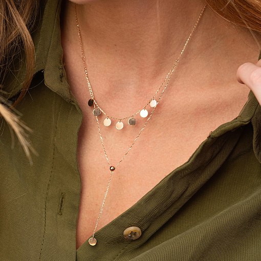 Двойное колье - галстук "Монетки" в красном золоте кол02284 5