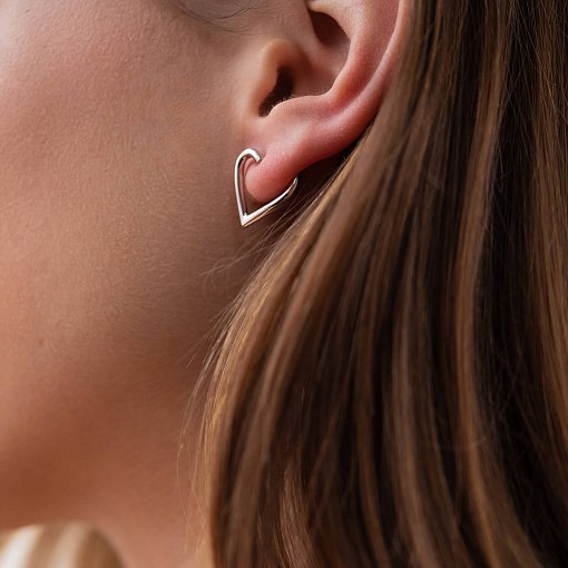 Серьги - пусеты "Сердечки" в белом золоте с08089 9