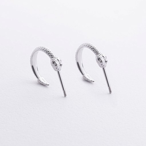 Серьги - пусеты "Гремучие змеи" в белом золоте с09077 6