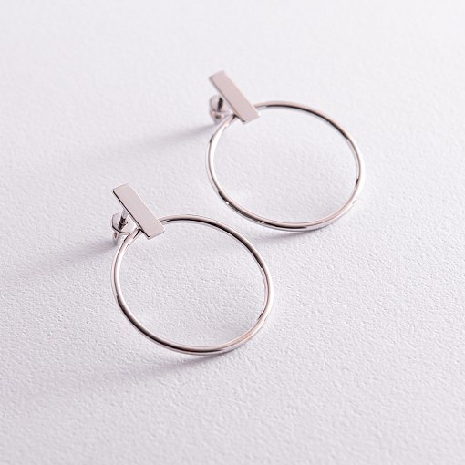 Серьги - пусеты "Уверенность" в белом золоте с07883 5