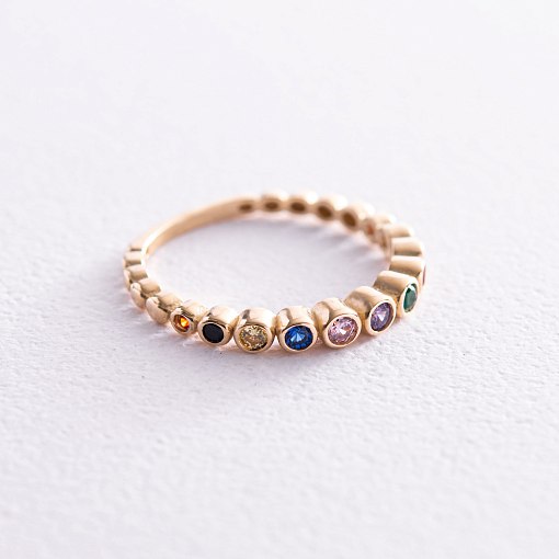 Кільце з різнокольоровими фіанітами (жовте золото) к07196 6