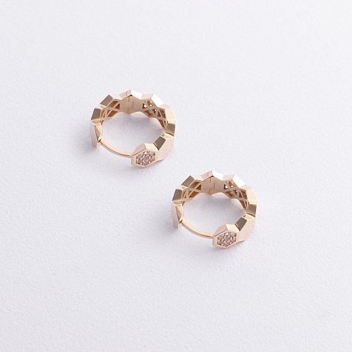 Серьги - кольца "Miranda" в желтом золоте (фианиты) с09300 2