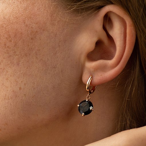 Золотые серьги "Влечение" с синт. топазом с08573 2