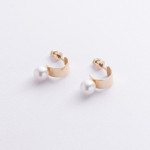 Серьги - пусеты "Дарла" с жемчугом (желтое золото) с09075 5