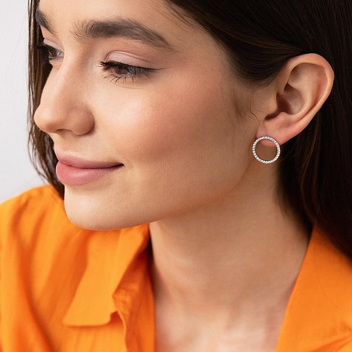 Серьги - пусеты "Круговорот" с фианитами 1.6 см (белое золото) с08283 7