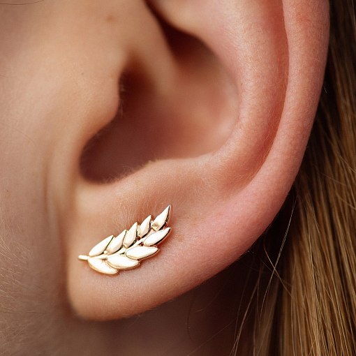 Серьги - пусеты "Колоски пшеницы" в красном золоте с08752 4