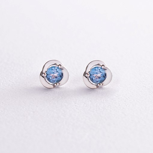 Золотые серьги - пусеты (топаз "Лондон голубой") с02405