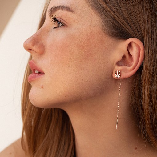 Серьги - протяжки "Герб Украины - Тризуб" (красное золото) с08093 6