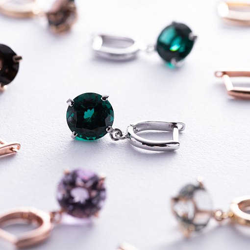 Золотые серьги "Влечение" с зеленым аметистом с05300 7