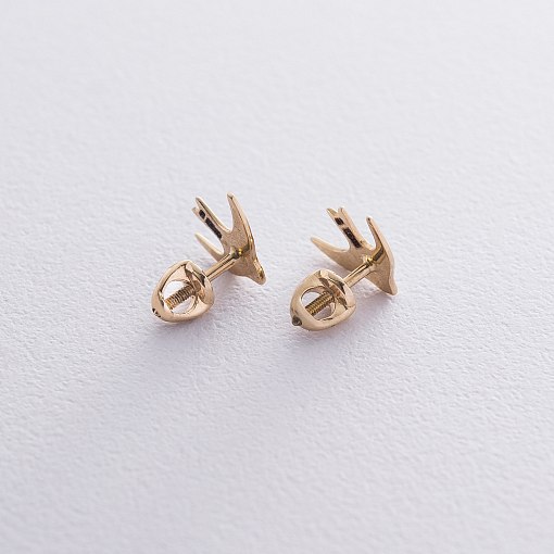 Серьги-пусеты "Птички" в желтом золоте с06454 2