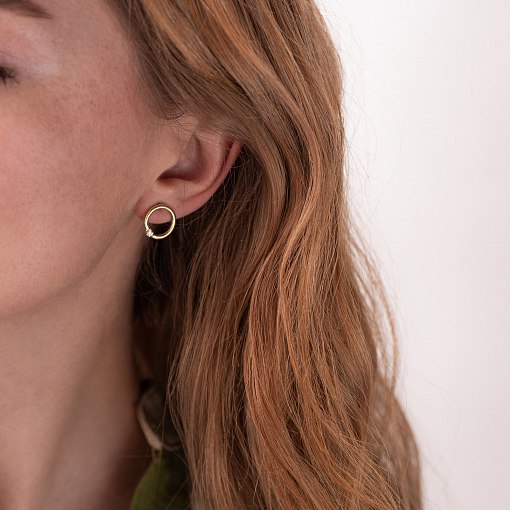 Серьги - пусеты "Удача" в желтом золоте (фианиты) с06938 2